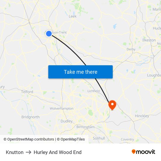 Knutton to Hurley And Wood End map