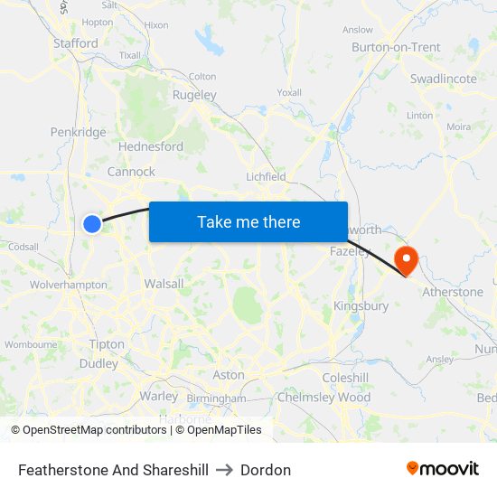 Featherstone And Shareshill to Dordon map