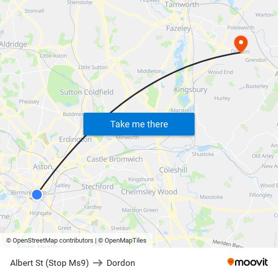 Albert St (Stop Ms9) to Dordon map