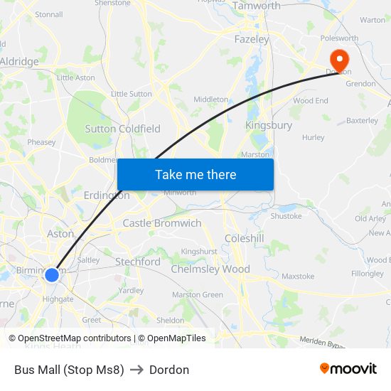 Bus Mall (Stop Ms8) to Dordon map