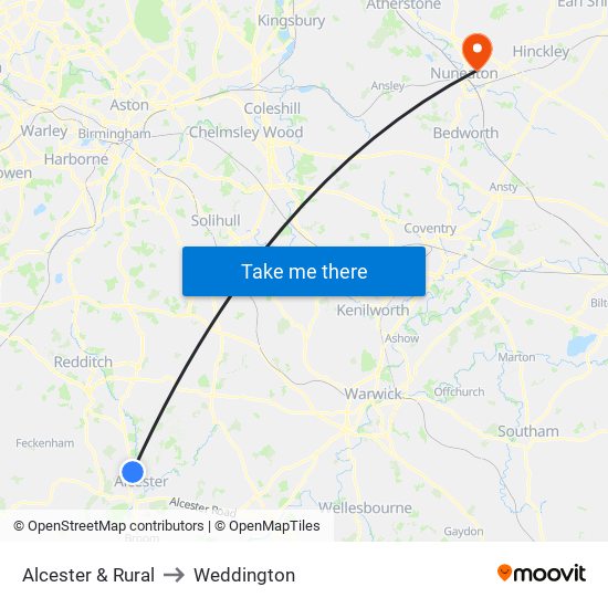 Alcester & Rural to Weddington map