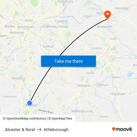 Alcester & Rural to Attleborough map