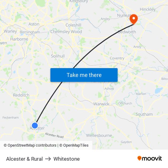 Alcester & Rural to Whitestone map