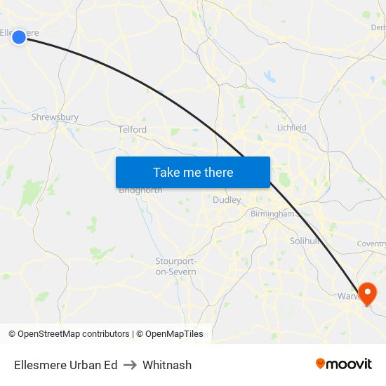 Ellesmere Urban Ed to Whitnash map