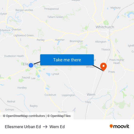 Ellesmere Urban Ed to Wem Ed map