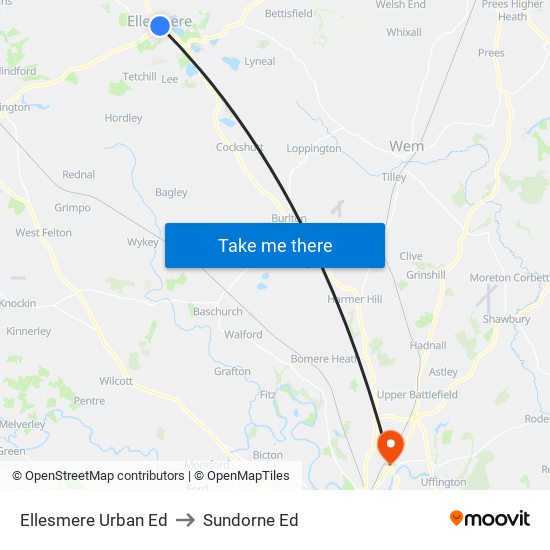 Ellesmere Urban Ed to Sundorne Ed map