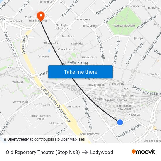 Old Repertory Theatre (Stop Ns8) to Ladywood map