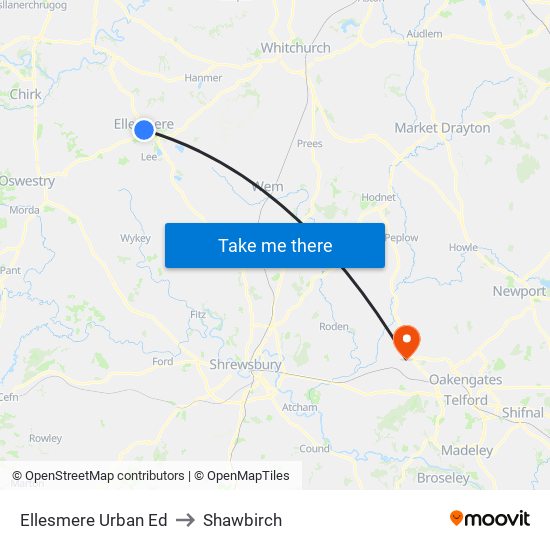 Ellesmere Urban Ed to Shawbirch map