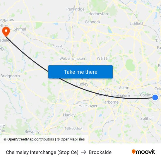 Chelmsley Interchange (Stop Ce) to Brookside map