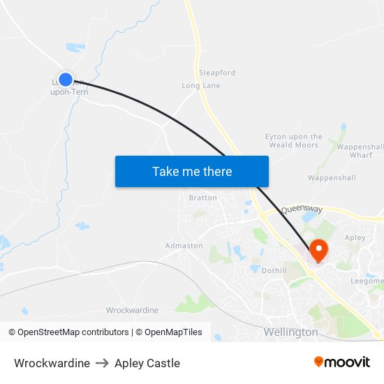 Wrockwardine to Apley Castle map