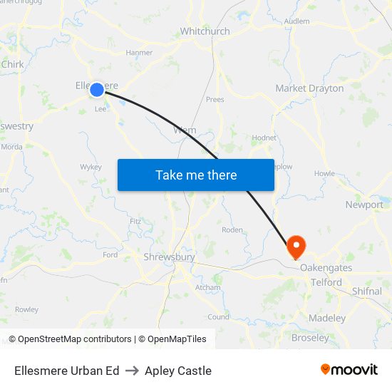 Ellesmere Urban Ed to Apley Castle map
