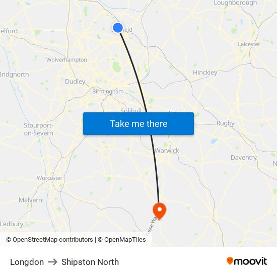 Longdon to Shipston North map