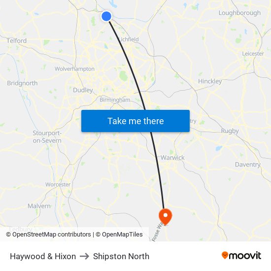 Haywood & Hixon to Shipston North map