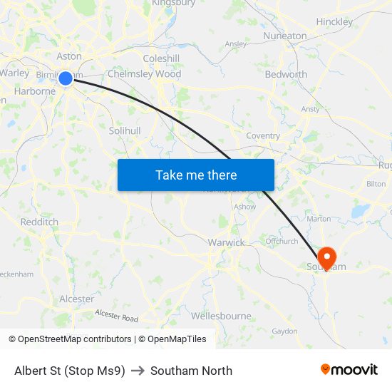 Albert St (Stop Ms9) to Southam North map