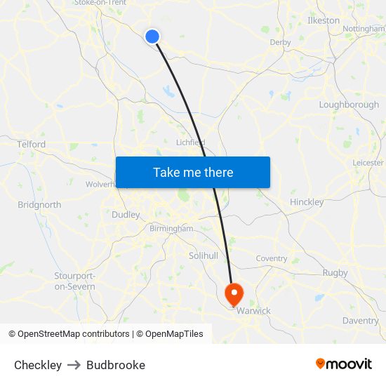 Checkley to Budbrooke map