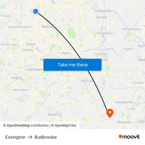 Essington to Budbrooke map