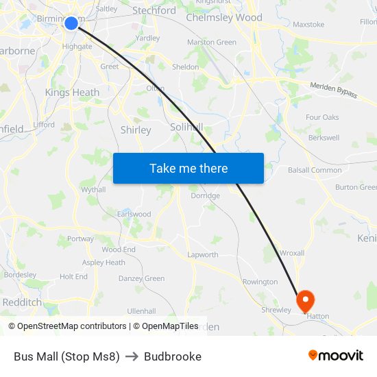 Bus Mall (Stop Ms8) to Budbrooke map