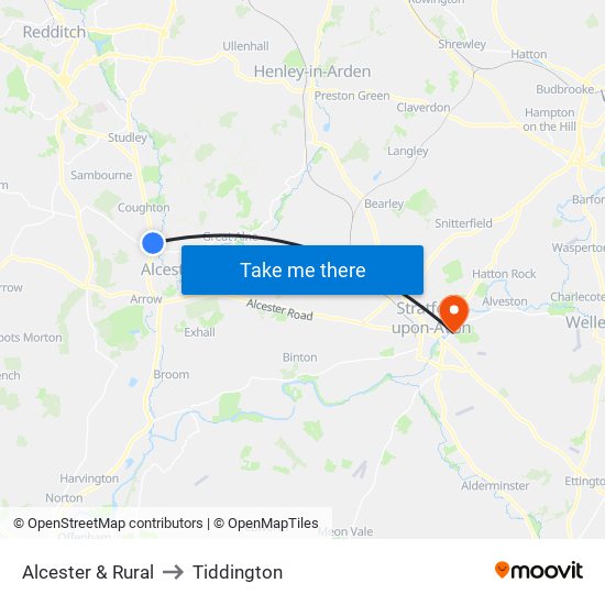 Alcester & Rural to Tiddington map