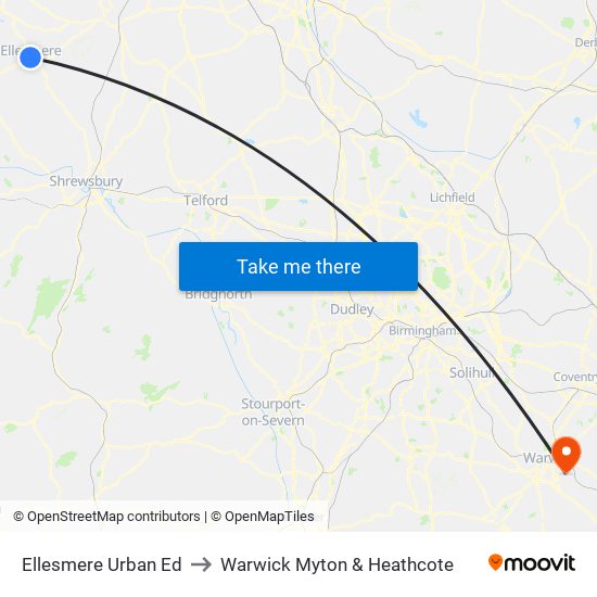 Ellesmere Urban Ed to Warwick Myton & Heathcote map