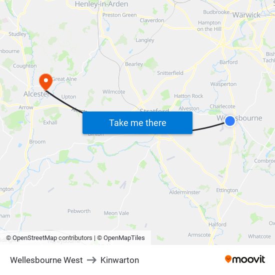 Wellesbourne West to Kinwarton map