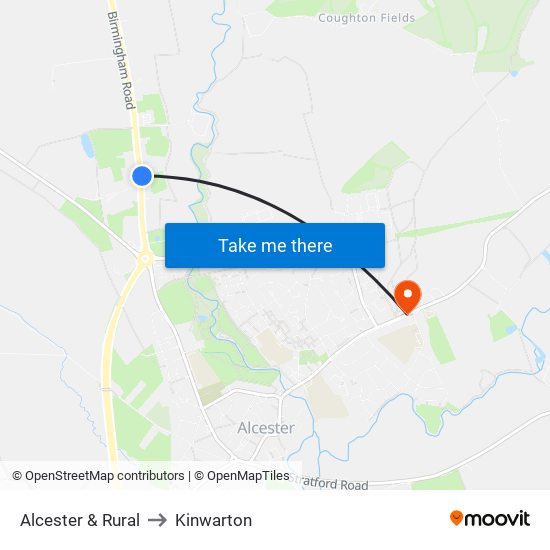 Alcester & Rural to Kinwarton map