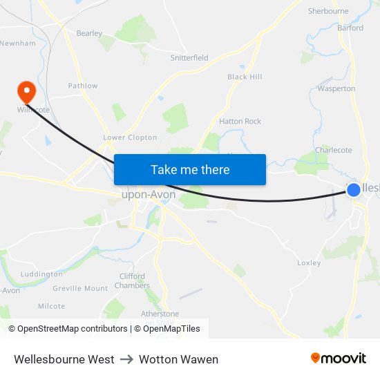 Wellesbourne West to Wotton Wawen map