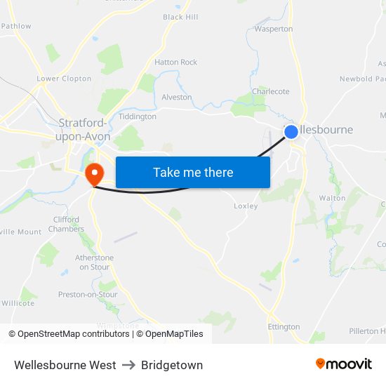 Wellesbourne West to Bridgetown map