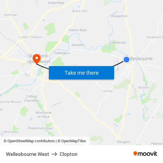 Wellesbourne West to Clopton map