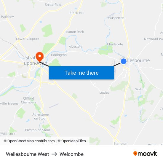 Wellesbourne West to Welcombe map