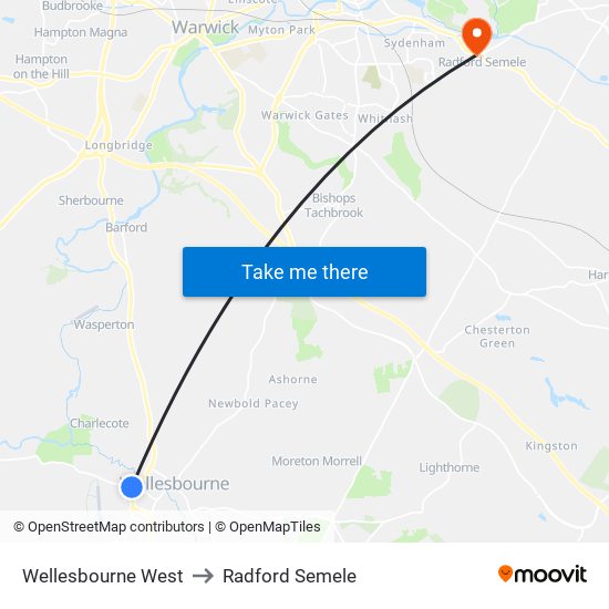 Wellesbourne West to Radford Semele map