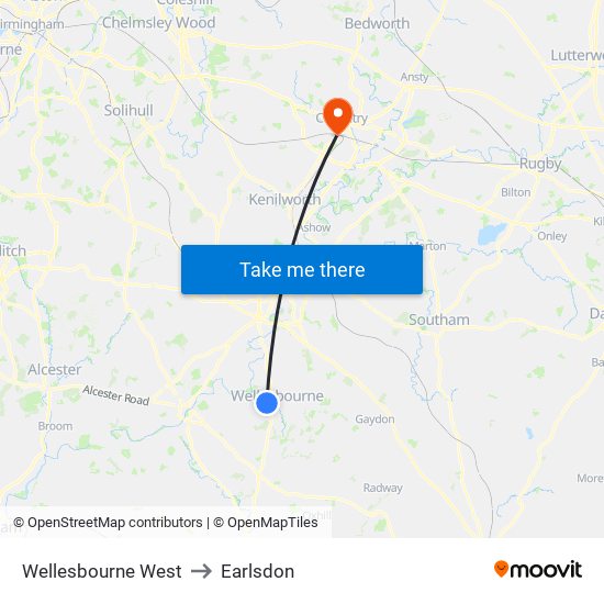 Wellesbourne West to Earlsdon map