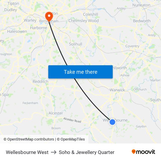 Wellesbourne West to Soho & Jewellery Quarter map