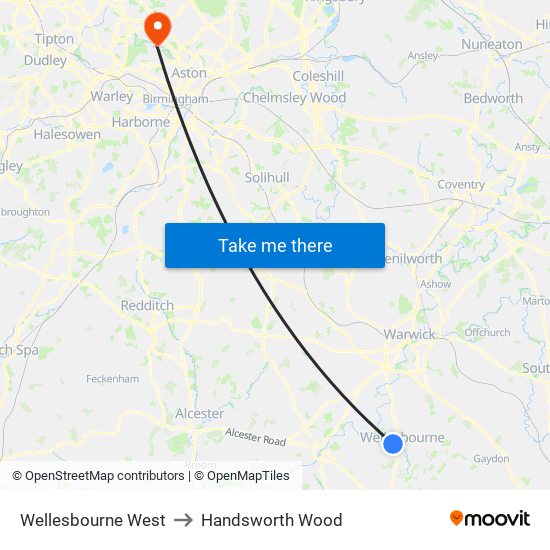 Wellesbourne West to Handsworth Wood map