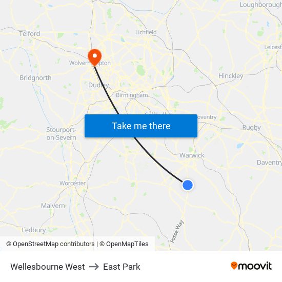 Wellesbourne West to East Park map