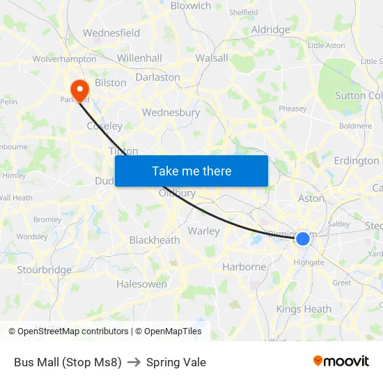 Bus Mall to Spring Vale map