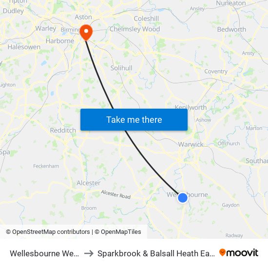 Wellesbourne West to Sparkbrook & Balsall Heath East map