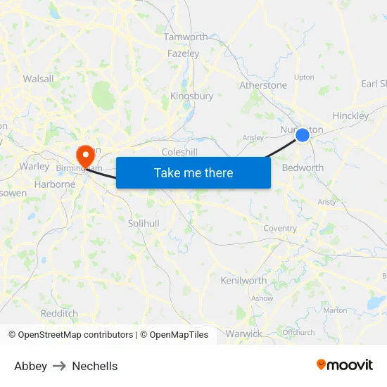 Abbey to Nechells map