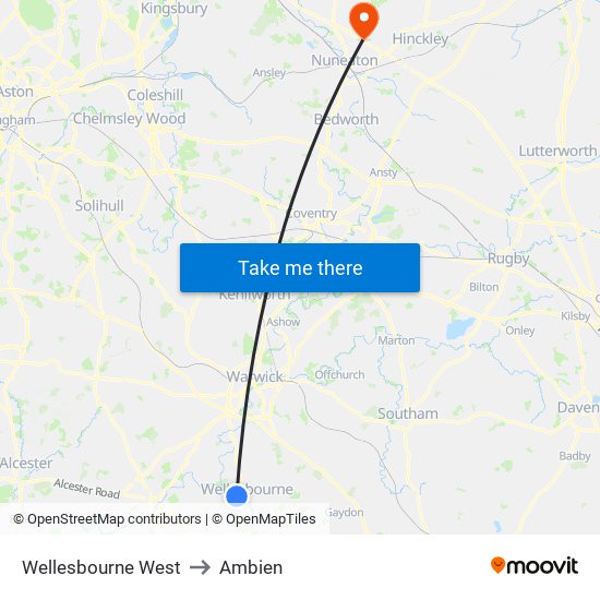 Wellesbourne West to Ambien map