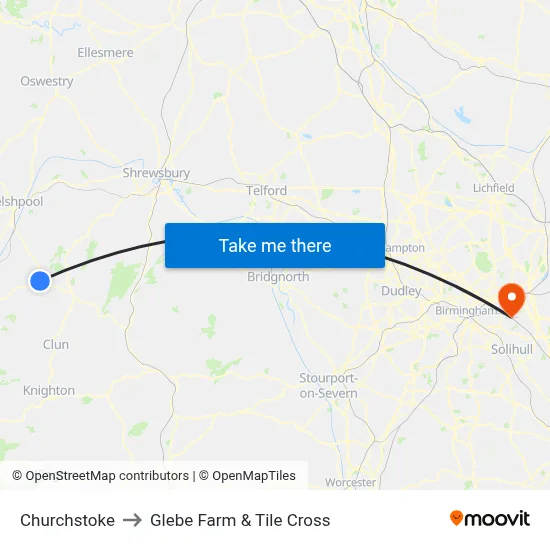 Churchstoke to Glebe Farm & Tile Cross map