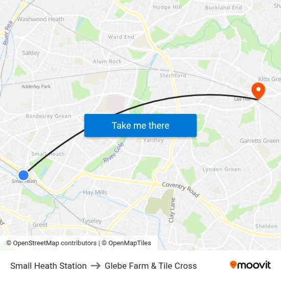 Small Heath Station to Glebe Farm & Tile Cross map
