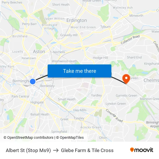 Albert Street to Glebe Farm & Tile Cross map