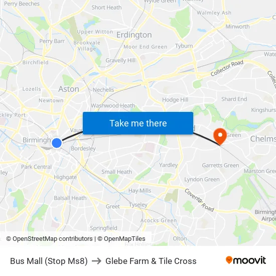 Bus Mall to Glebe Farm & Tile Cross map