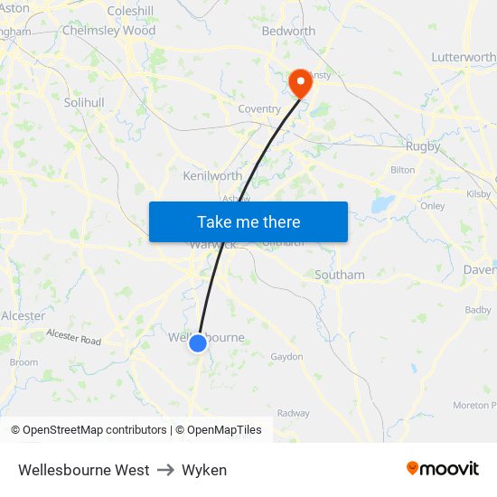 Wellesbourne West to Wyken map