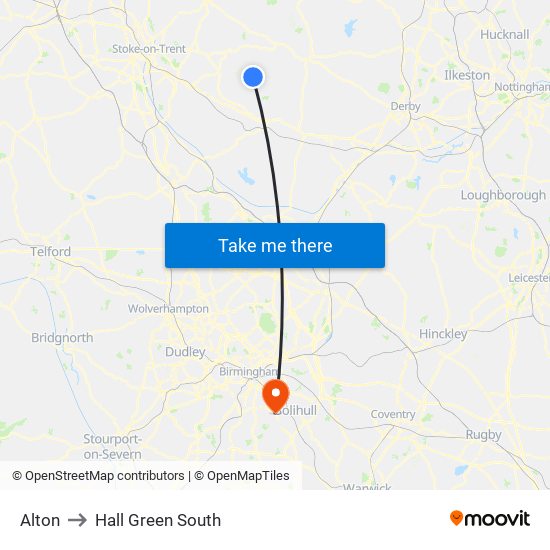Alton to Hall Green South map