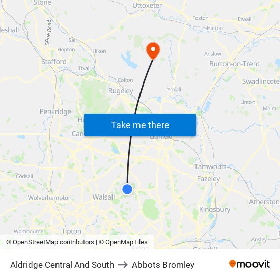 Aldridge Central And South to Abbots Bromley map