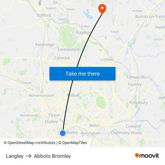 Langley to Abbots Bromley map