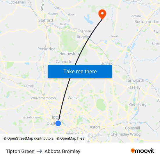 Tipton Green to Abbots Bromley map