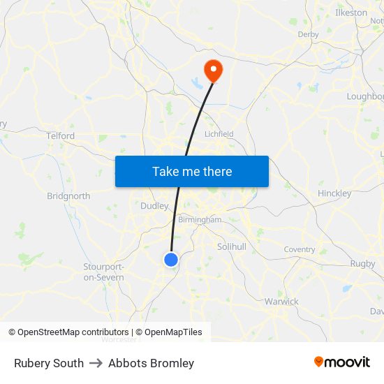 Rubery South to Abbots Bromley map