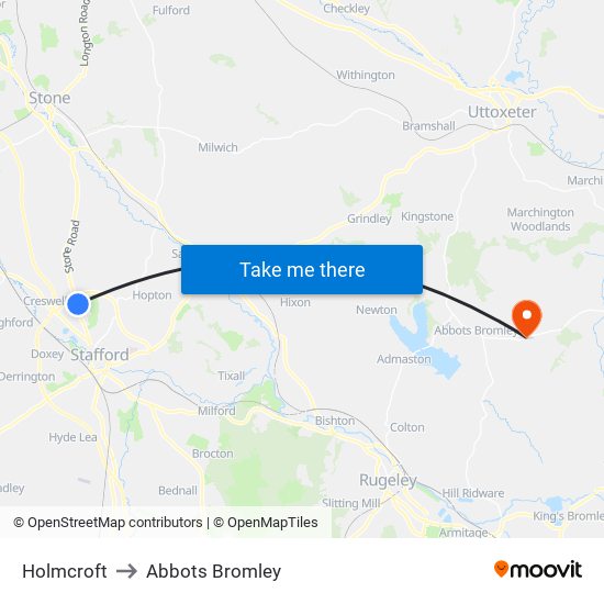 Holmcroft to Abbots Bromley map