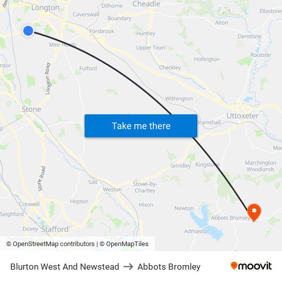 Blurton West And Newstead to Abbots Bromley map